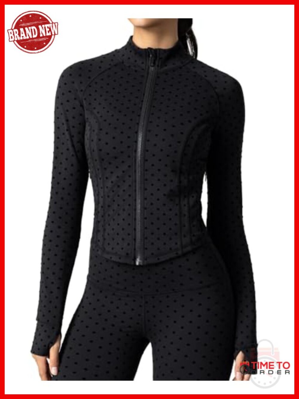 Full Zip Athletic Cropped Gym Jacket with Thumbholes and Pockets